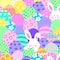 Fabric Traditions Easter Stacked Bunnies & Eggs Glitter Cotton Fabric